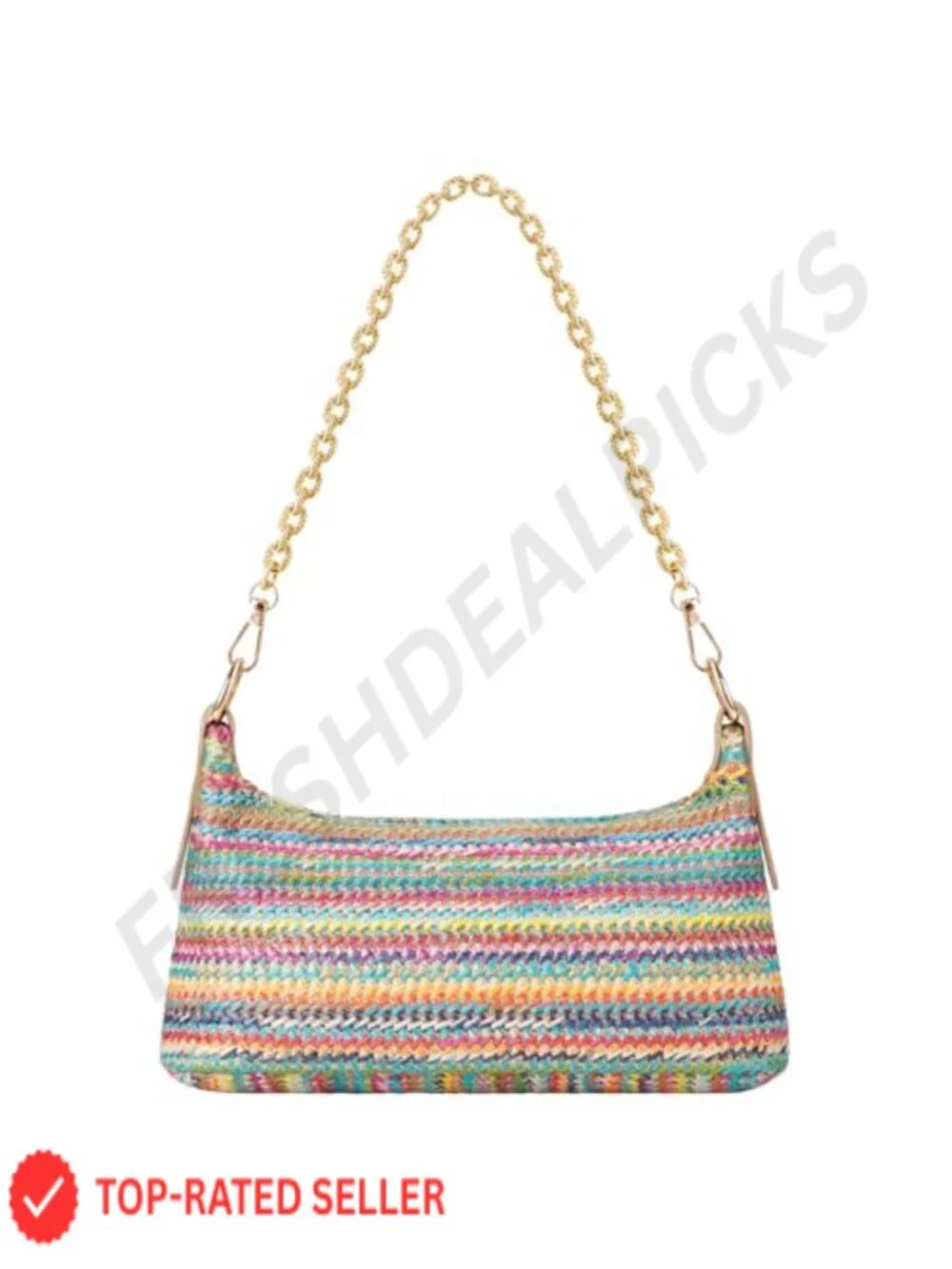 Boho Woven Straw Shoulder Bag with Charm Chain - Hobo Purse